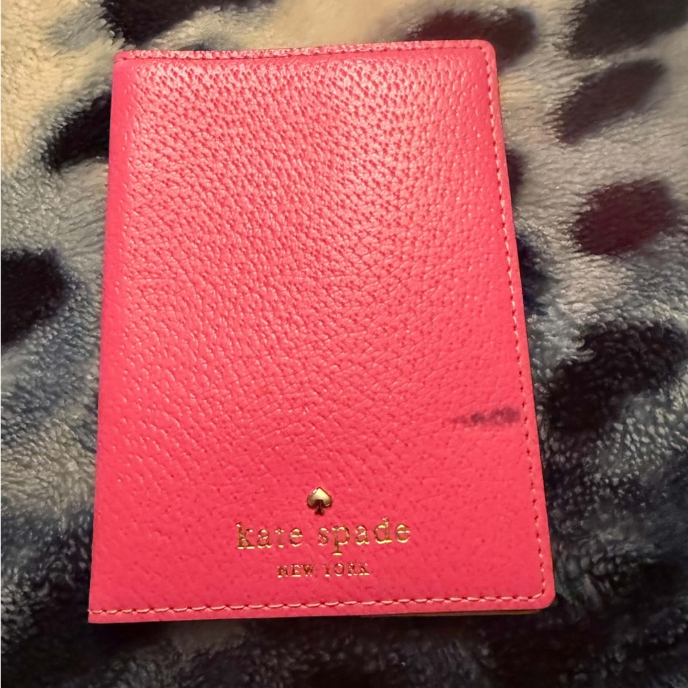 kate spade Hot Pink Pebbled Leather Passport Cover with Gold Logo